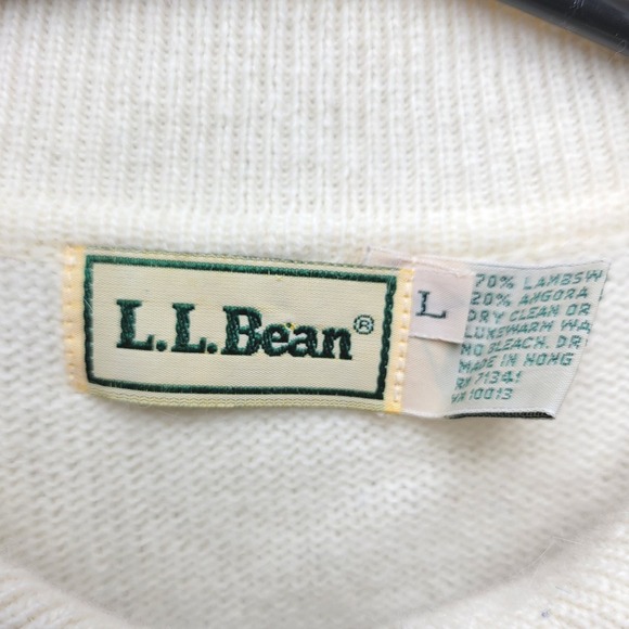 LL Bean Lambswool Angora Blend Polo Sweater Cream Medium Large Fall Winter - Picture 10 of 11